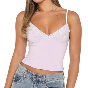 Tanques de mujer DZ-DZ Mujeres Sexy Lace Trim Crop Camisole Spaghetti Strap Sin mangas Slim Fit Cami Y2K E Girls Fairy Grunge Tank Tops