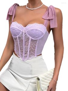 Tanks de femmes Français Français Femmes Buffeur d'épaule Bustier Crops Tops Sexy Purple Lace Corset Vest Body Shaper Souswear Top Top Slim