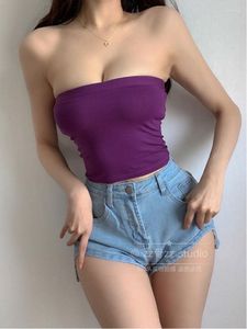 Débardeurs femme coupe basse poitrine enveloppement couleur unie Sexy hors épaule élégant violet sans bretelles gilet débardeurs coréen doux base AVD2