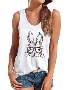 Tanks Femmes Lapin dans des lunettes à imprimé léopard Imprimer drôle Femmes Débardeurs sans manches Summer Loose Ladies Graphic Tee Shirt Femme Ropa Mujer