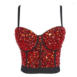 Tanks pour femmes Red Crystal Clothes Party Tops for Women Push Up Bustier Crochet Tank Optifits Perle Asthétique Crop Top Club Club Bra Plus