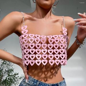 Débardeurs pour femmes Sexy Rose Coeur Forme Camis Tops Pour Femmes 2024 Tendance Creux Out Sparkle Glitter Camisole Dos Nu Night Club Wear Crop