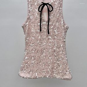 Débardeurs pour femmes Sexy Rose Sequin Gilet 24 Mode Col Rond Noeud Papillon Conception Slim Débardeurs Street Wear Doux Haut De Gamme Y2K Vêtements Piste