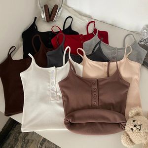 Tanks pour femmes sans manches crop top top femme camis bouton de corset des vêtements d'été 2024 Sexe Spaghetti Spaghetti Strap Y2K