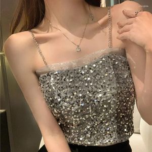 Tanks pour femmes Femmes Summer Off Bounder Sequin Tube Top avec soutien-gorge plissée plissée Chain Chain Tank Design Patchwork Lace Sexy Camis