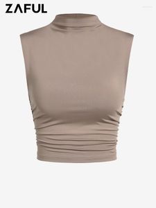 Tanks pour femmes Zaful Casual Débardeur Solide Couleur Col Col Ruché Sans Manches Basic Crop Tops Pull Été Femme Femme Chemise Slim