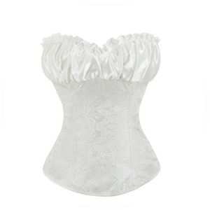 Débardeurs pour femmes Zip Side Brocade Femmes Lace Up Overbust Corset Bustier Outfit Plus Taille Korset avec Coupe Noir Abricot Blanc Rouge Argent 864 #