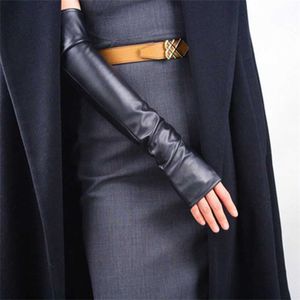 Guantes de conducción de cuero Pu sin dedos largos y finos para mujer, guantes de invierno cálidos con medio dedo y manga para brazo, espectáculo de club nocturno, manopla con pantalla táctil M36 220113