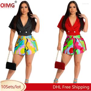 Chándales para mujer 10 trajes de verano al por mayor Conjuntos de dos piezas para mujer Camisa de manga corta con cuello en V Pantalones cortos con estampado Ropa informal a granel 10757