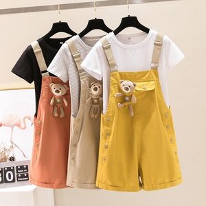 Survêtements pour femmes 2023 été femmes t-shirt décontracté pantalon court 2 pièces ensemble coréen Studnet mignon ours salopette haut à col rond tenues dame