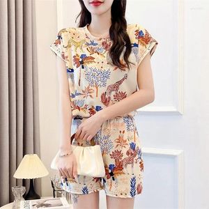 Survêtements pour femmes Harajuku Esthétique Léopard Girafe Modèle Deux Pièces Ensembles Femmes Outifits Mignon Hawaiian Beach Vêtements Été Lâche Casual