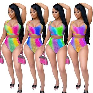 Survêtements pour femmes Articles en gros Vêtements d'été Sexy Deux pièces Ensemble Femmes Tie Dye Tank Crop Top Culottes Maillots De Bain Bodycon 2 SetWomen's