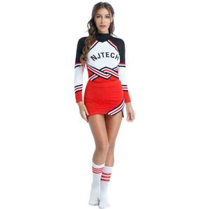 Costumes pour femmes Femmes 4pcs Schoolgirl Cheerleader Ensembles Jeu de rôle Sexy Venez Tenues T-shirt rayé avec mini jupe Bowknot Headwear Bas T220909