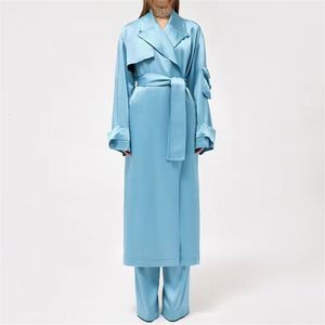Trench-Coat Femme Vestes Printemps 2023 Mode Coréenne Haute Qualité Satin Double Boutonnage Long Style Grand Nom 230421