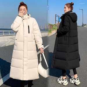 Trenchs de femmes 2023 lâche x-long coton Parkas manteau rembourré épais chaud décontracté c'est-à-dire veste hiver noir / beige