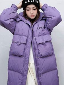 Women's Trench Coats Custom LOGO Down Jacket Womens Long Loose Padded Warm Hooded White Duck Winter Bread Coat 2023