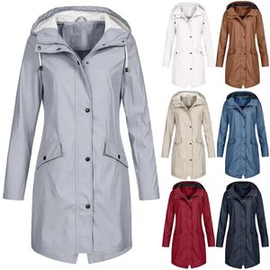 Trenchs de femmes Mode Femmes Solide Coupe-vent en plein air à manches longues à capuche imperméable à capuche veste coupe-vent manteau de pluie vêtements d'extérieur Casaco