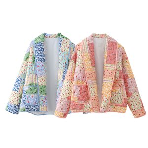 Trench Cods Coats Veste à imprimé floral vintage Veste d'automne pour femmes en coton hivern