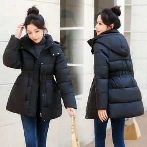 Trenchs de femmes manteaux veste d'hiver parkas femmes coréen capuche mi-longueur coton rembourré manteau neige brillant lavage chaud épaissir pardessus