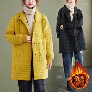 Trench-Coats Femme Hiver Femme Doudoune En Coton Manteau Noir Jaune Léger Lâche Parkas Avec Bouton Femme Chaud Outwear Pardessus