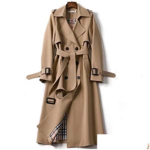 Trenchs Femmes Femmes Printemps Automne Designer Longues Femmes Manteau Double Boutonnage Robe Kaki Lâche Dame Vêtements D'extérieur Mode Drop Del Dhj73