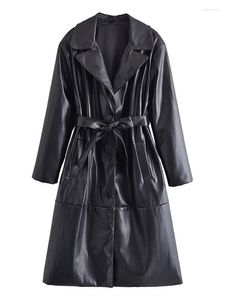 Gabardina para mujer ZXQJ, moda 2022, abrigo de piel sintética con una botonadura, abrigo Vintage de manga larga con pretina, prendas de vestir exteriores para mujer