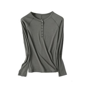 T-shirt manches Raglan pour femmes, hauts Henley, bouton-pression, côtelé, coupe cintrée, t-shirts essentiels S M L 230110