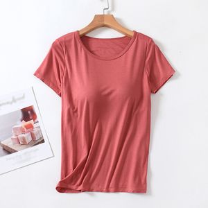 Camiseta de mujer Tops Cojín de pecho Copa de sujetador de una pieza con camiseta delgada Camiseta de verano para mujer Camisetas de fondo YIUN1 230311
