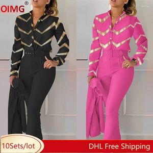 Pantalons de deux pièces pour femmes 10 Tracksuits en gros de femmes Pièces sets 2024 printemps à manches longues Shirt Sweins Sweins Turnits Office Lady Wear