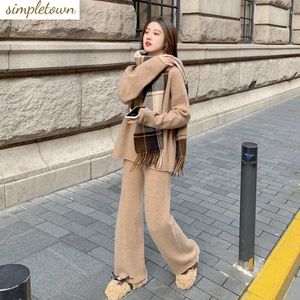 Pantalon deux pièces pour femmes, pull en cachemire tricoté, jambes larges, ensemble pantalon, mode coréenne, automne et hiver 2024