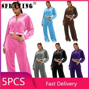 Pantalones de dos piezas para mujeres 5 Sets trajeros de pista de primavera con capucha chaqueta de cremallera pantalón