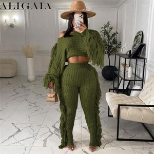 Pantalon de deux pièces pour femmes Aligaia Sweater tricoté et ensemble assorti pour les femmes décontractées Tassels Sexy Tenues Fashion Winter Wholesale 2024 2 PCS