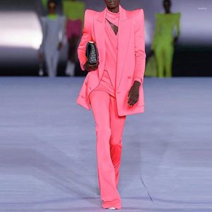 Pantalones de dos piezas para mujer Trajes de mujer de color elegante Chaqueta cruzada con abrigo con botones rosa de cuerpo entero Trajes de pantalón de fiesta formal