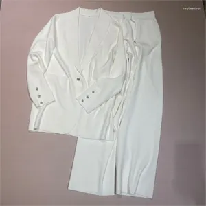 Pantalon deux pièces pour femme, costume tricoté haut de gamme blanc pur.Costumes de pantalon de costume haut de gamme formels pour les affaires de bureau