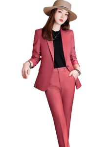 Pantalones de dos piezas de dos piezas Rojo Black Blue Mujer Pantra Mujer 2 Oficina de Oficina Ol Girl Girl Formal Blazer y pantalones para el trabajo Wearwom