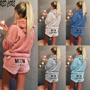 Pantalon deux pièces pour femmes REDCORE Hoodies 2 Set Tops Shorts Vêtements de nuit Hiver Plus Size Pyjamas Ensembles pour femmes Femmes Coral Velvet Vêtements chauds T