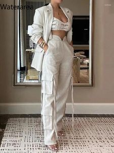Women's Two Piece Pants Waterarea Fashion Set Long Sleeve Blazer Suit And Wide Leg Cargo 2024 OL Workout 2 Sets Outfit Tracksuit