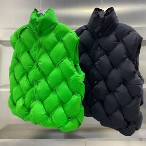 Femmes gilets 2022 hiver gilet mode tissé motif chaud blanc vers le bas gilet veste femme vert lâche sans manches dames manteau