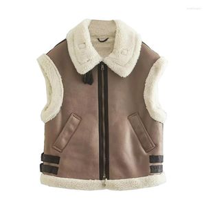 Women's Vests 2023 Winter Women Faux Sheepskin Fur Waistcoat Chic Lady Leather Fleece Warm Vest Woman Sleeveless Jacket Fall