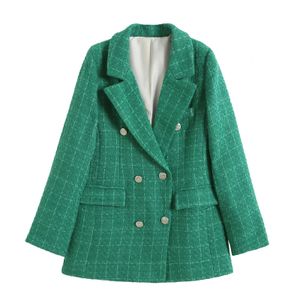 Women s Vests 2023 Women Fashion Double Breasted Houndstooth Blazer Coat Vintage Long Sleeve Flap Pockets Female Outerwear Chic Vestes 230504