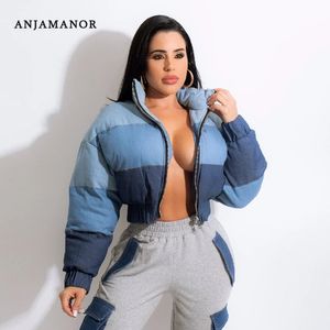 Gilets pour femmes ANJAMANOR Denim Dégradé Patchwork Recadrée Puffer Veste Femmes Vêtements D'hiver Mode Parkas Manteau À Bulles En Gros D48EI 231116