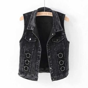 Gilets pour femmes Mode Denim Gilet Femme Printemps Automne Sans Manches Sauvage Tops Veste Courte Femmes Jean Gilet Blanc Noir Chaleco Mujer S-5XL 230322