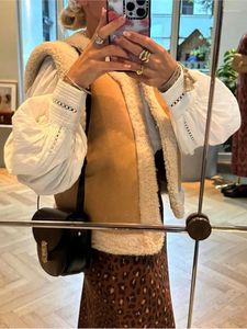 Gilets pour femmes Kaki Faux Laine Cachemire Veste en peluche Veste pour femmes Vintage O Cou Sans manches Épaissir Gilet Automne Hiver Mode Manteau