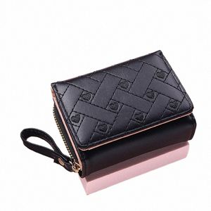 Cartera de mujer Tri Fold Card Bag PU Multi Objetos Bolsillo Corto Fi Bordado Patrón de amor Coreano Minimalista Nuevo 2023 o7fb #