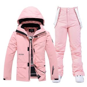 Women's Winter Snow Suit Sets Snowboarding Clothing Skiing Costume 10k Waterproof Windproof Ice Coat Jackets and Strap Pants 231222