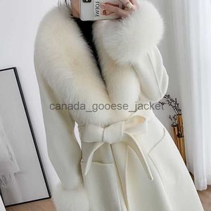 Mélanges de laine pour femmes manteau en laine de cachemire Double face 2023 Style coréen renard grand col de fourrure longue coupe ajustée manteau de jupe d'expansion pour les femmes L230918