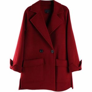 Femmes laine mélanges femme ample grande taille 6XL noir rouge laine manteaux femmes élégantes automne hiver pardessus dames décontracté épais manteau F259