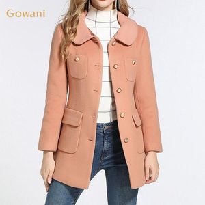 Mélanges de laine pour femmes Gowani Vintage rétro col rabattu poupée simple boutonnage Pastel Lolita mignon hiver femmes manteau court