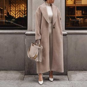 Mezcla de lana de mujeres New Fashion Fashion Vintage Winter Winter Loose Bool Coats Lana Copas Elegantes Turn-Down Collar Cardigan Cardigan Exterior de manga larga 0909