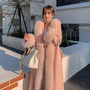 Mélanges de laine pour femmes Style princesse luxe Super Long manteaux en fourrure naturelle grande taille femmes automne hiver réglable